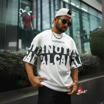 Oversize T-shirt Men's Dropped Shoulder Short Sleeve Fitness-White | OversizeBazar