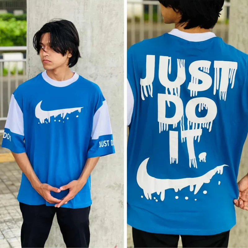 Oversize T-shirt Men’s Dropped Shoulder Short Sleeve Fitness-Blue | OversizeBazar