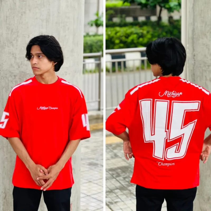 Oversize T-shirt Men’s Dropped Shoulder Short Sleeve Fitness-Red| OversizeBazar